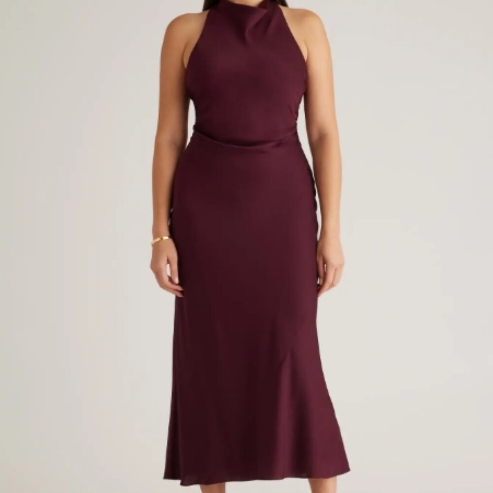 Quince Women's Washable Stretch Silk High Neck Midi Dress  L